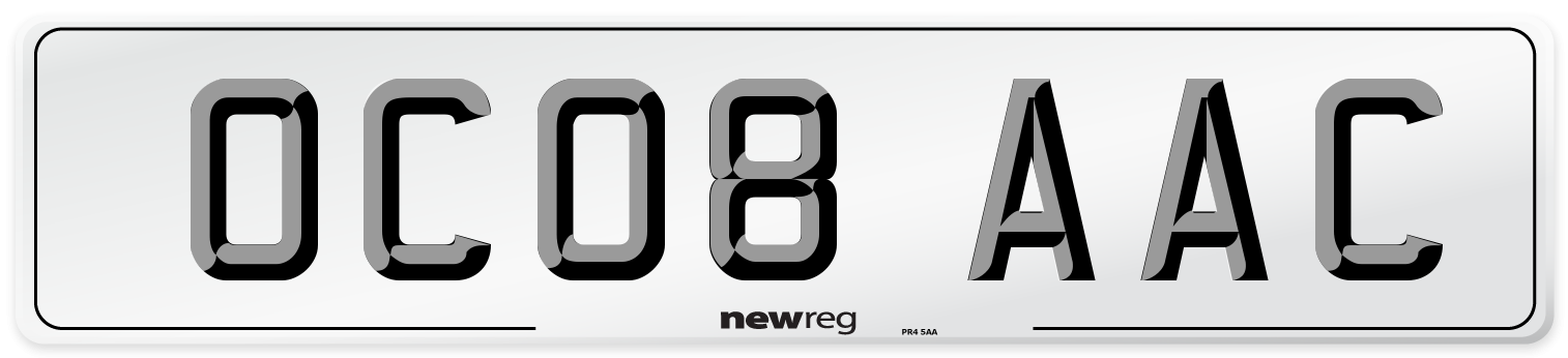 OC08 AAC Number Plate from New Reg